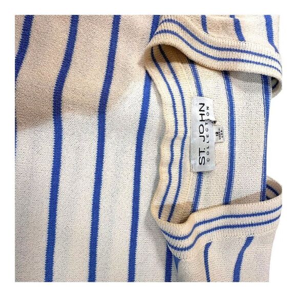 St. John Collection Blue & White Striped V Neck Button Up Cardigan Size 12 READ - Picture 8 of 9